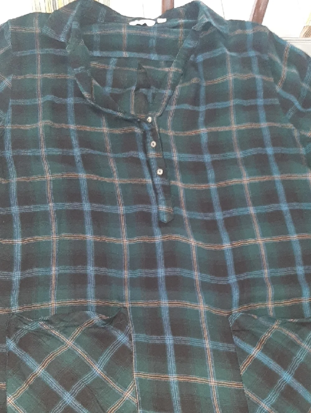 HARLOW๐Relaxed Plaid Shirt Dress in Dark Green & Navy SO SOFT, Tab Sleeves Sz L - Picture 10 of 10